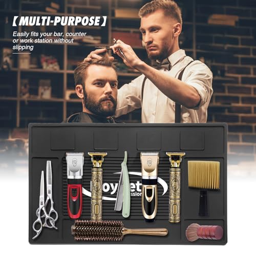 MoyRetty Magnetic Barber Organizer Mat for Clippers(17.7'' x 11.8'') - Professional Anti-Slip Heat Resistant Silicone Pad with Salon Station Accessories for Hair Stylist Clippers Supplies (Black)