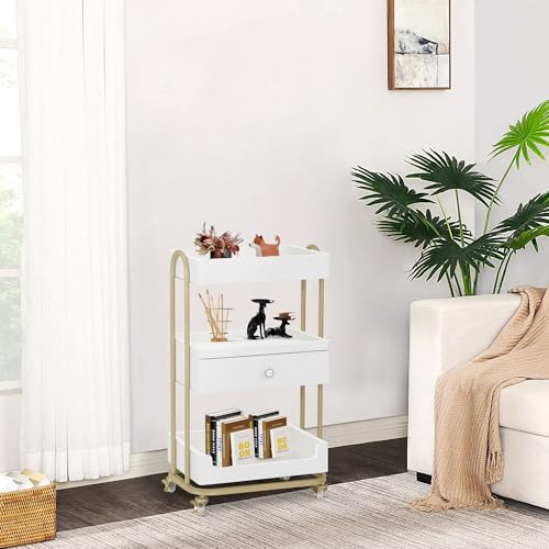 BarberPub Salon Trolley Cart with 3 Shelves & Drawer