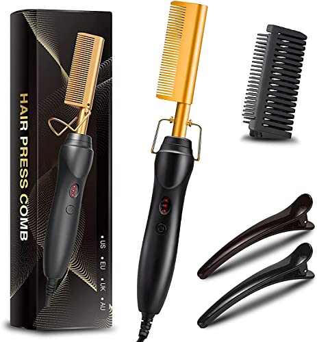 KingAcc Electric Hot Comb, 450 F High Heat Hair Straightener Comb, Ceramic Pressing Comb for Black Hair Wigs, with Anti-Scald Case, Dual Voltage and 60 Min Auto Shut-Off