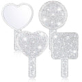 Bucherry 3 Pcs Rhinestone Hand Mirror Heart Shaped Bling Dazzling Hand Held Square Round Shape White Cosmetic Portable Decorative Personal Makeup Mirrors for Women Wedding Gift
