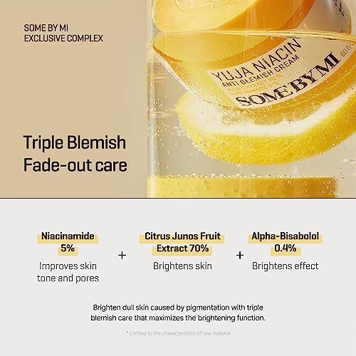 SOME BY MI Yuja Niacin Anti Blemish Cream ? 2.02oz, 60ml ? Korean 5% Niacinamide Face Moisturizer to Brighten Dull-Looking Skin ? Dark Spot Remover with Alpha-Bisabolol for Face ? Korean Skin Care