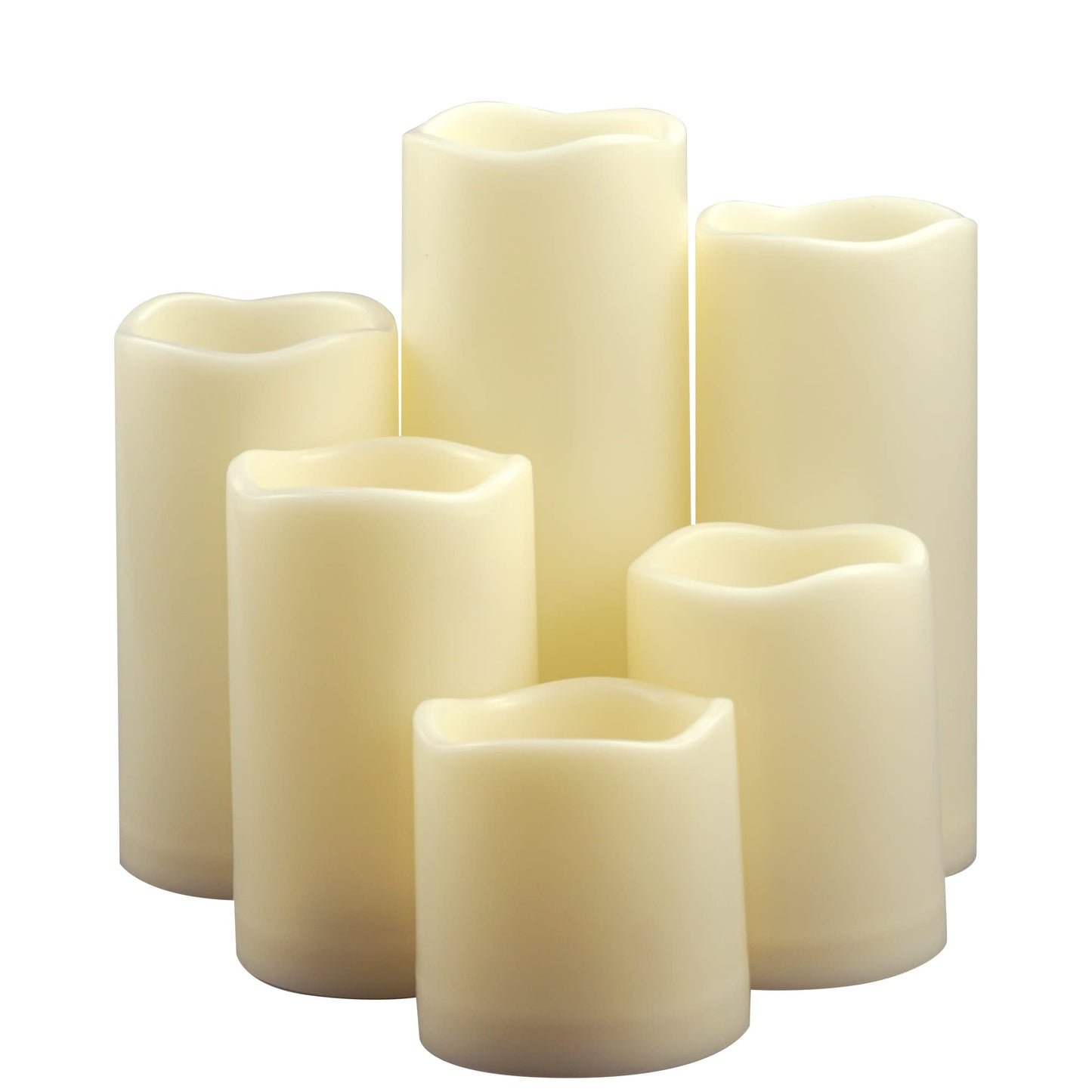 CANDLE CHOICE Waterproof Outdoor Battery Operated Flameless Pillar Candles with Timer White Plastic Realistic Flickering Electric LED Lights for Lantern Garden Wedding Christmas Decorations 6 Pack