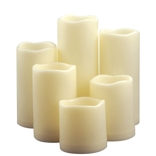 CANDLE CHOICE Waterproof Outdoor Battery Operated Flameless Pillar Candles with Timer White Plastic Realistic Flickering Electric LED Lights for Lantern Garden Wedding Christmas Decorations 6 Pack