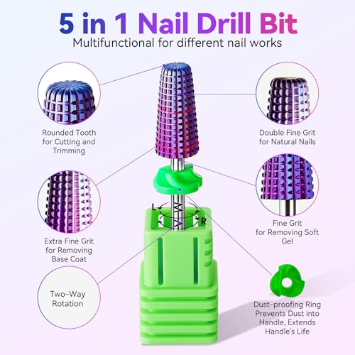 5-in-1 Nail Drill Bit - Tungsten Carbide for Acrylic & Gel Removal