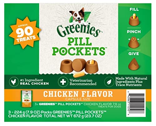 Greenies Pill Pockets for Dogs Capsule Size Natural Soft Dog Treats with Real Peanut Butter, 15.8 oz. Pack (60 Treats)