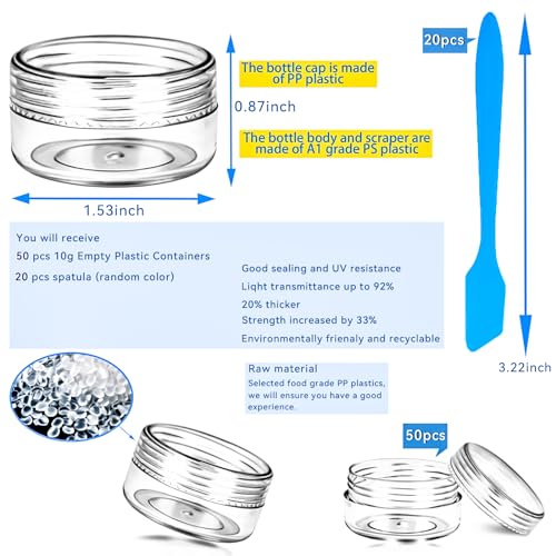 50 Pack 10g Sample Containers with Clear Lids & Spatulas