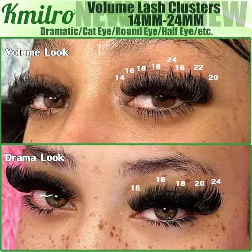 Kmilro Lash Clusters 14-24mm Thick Long Cluster Eyelash Extensions 180D D C Volume Eyelash Clusters 240pcs Individual Lashes Soft Wispy False Eyelashes DIY Lash Extension for Beginners