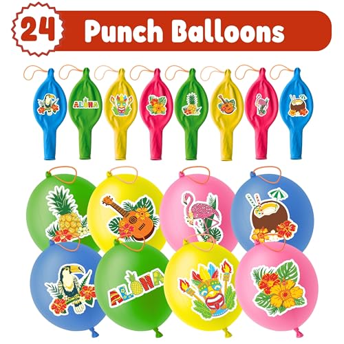 72 PCS Tropical Luau Party Favors ? 48 Pre-Cut Temporary Tattoos & 24 Punch Balloons Themed Birthday Party Decorations Supplies Favors Gifts, Goodie Bag Fillers, Classroom Rewards