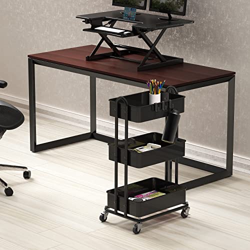 Simple Houseware Heavy Duty 3-Tier Metal Utility Rolling Cart, Black