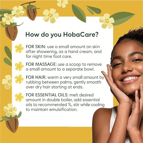 HobaCare Jojoba Butter, Fragrance-Free Body Butter Base with Natural First-Press Pure Jojoba Oil - Softening, Moisturizing, Vegan, Cruelty-Free Cream for Skin & Hair (8 oz)