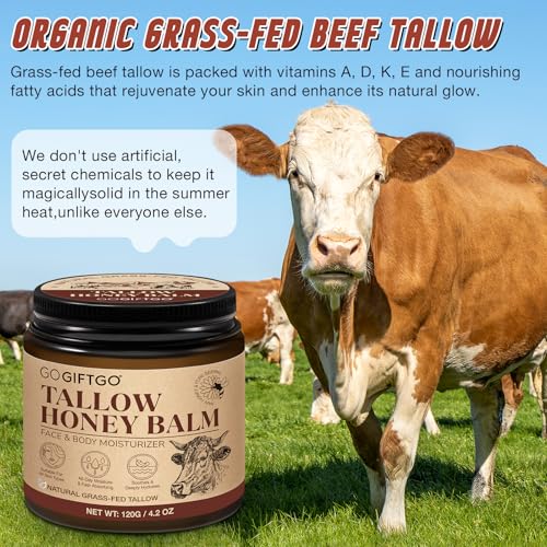 Beef Tallow for Skin,Beef Tallow for Face,Beef Tallow and Honey Balm,Grass Fed Whipped Tallow Honey Balm,Natural Moisturizer Hydrates,Deeply Nourishes the Skin, Enhances Natural Radiance