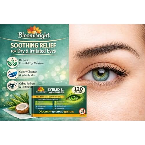 Eyelid & Lash Wipes with Tea Tree Oil, Aloe Vera & Hyaluronic Acid for Sensitive Eyes, Dry Eye Cleansing & Blepharitis Relief - 120 PCS