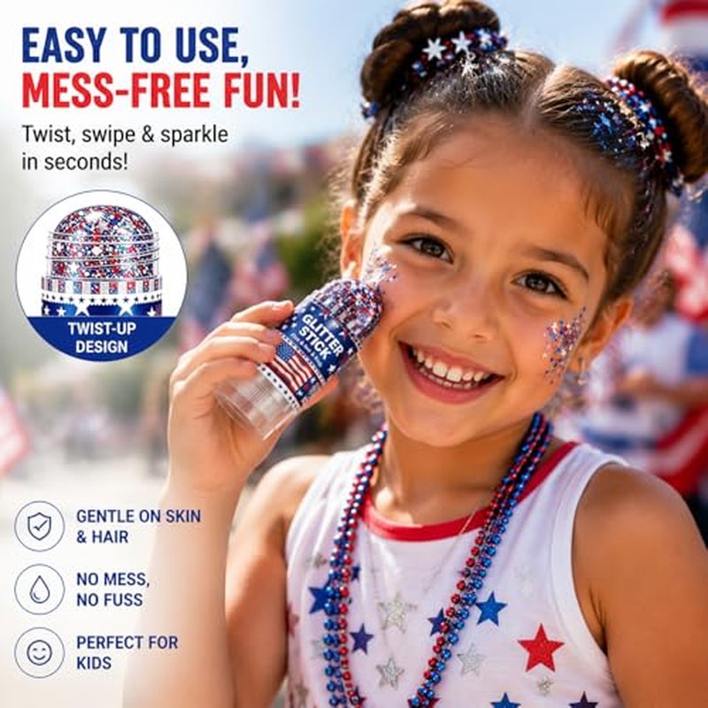 4th of July Glitter Stick - Red, White & Blue Body Makeup
