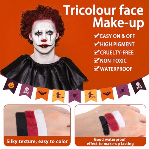 3-Color Clown Face Paint Kit with Brushes & Sponges