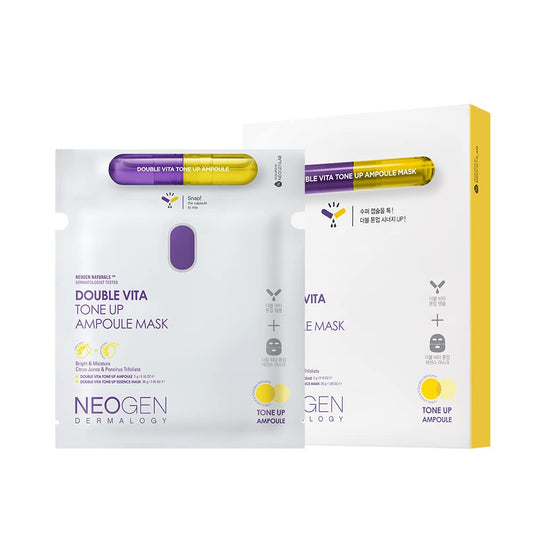 DERMALOGY by NEOGENLAB NEOGEN Double Vitamin C Tone Up Ampoule Mask 5 Sheets - Korean Skin Care - Anti-Aging, Hydrating mask for Wrinkle-free Glowing Skin 30g / 1.05 OZ