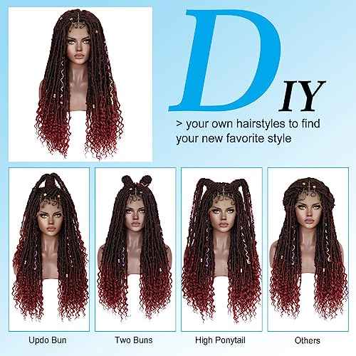 Ebingoo 32'' Knotless Braided Wigs for Black Women Boho + Wig Cap Double Lace Front braided Wigs with Baby Hair Box Braided Lace Frontal Wigs Knotless Dreadlock Wig for Women Girls Daily Wear