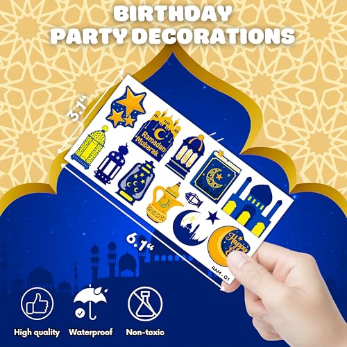 Eid Al-Fitr Temporary Tattoos - 8 Sheets Ramadan Stickers for Kids