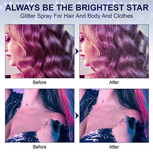 2 Pcs Body Glitter Spray, Perfect Long-Lasting Shiny Hair and Clothes Glitter Spray for Stage Makeup, Festival, Rave Prom.