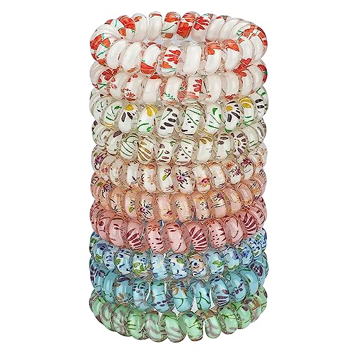 JessLab Spiral Hair Ties for Ladies, 10-Pack Elastic Hair Ties, Cute Plastic Coil Hair Ties, No-Damage Hair Accessory for Women and Children with Thick or Thinning Hair, Mix Color 2