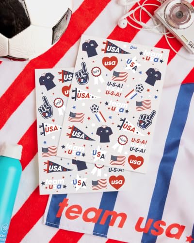 USA Patriotic Temporary Tattoos - 2 Sheets for 4th of July & Soccer Fans