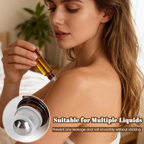 GGOLDMER 54 Pack 10ml Amber Glass Roller Bottles for Essential Oils