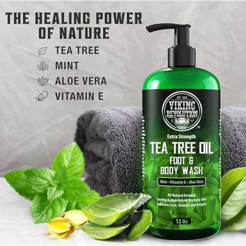Viking Revolution Tea Tree Body Wash Soap for Men - Helps Athlete's Foot, Jock Itch, Eczema & Body Odors - Extra Strength Tea Tree Oil Men's Body and Foot Wash