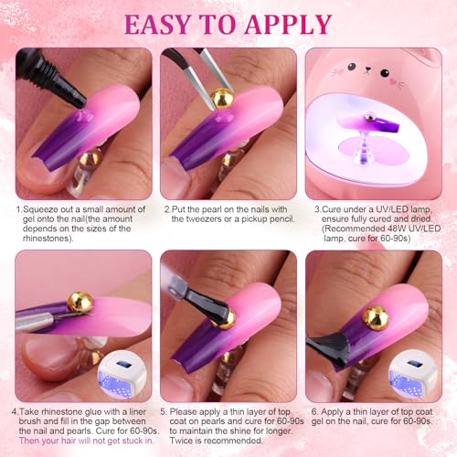 Belleboost Gold Flatback Pearls for Nails - 6 Sizes Nail Art Kit with Tools