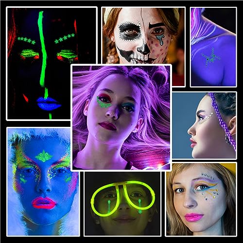 Noctilucent Face Gems, 12Pcs Luminous Face Jewels Rhinestones Stickers and 15g Chunky Glitter Glow in The Dark for Face Eye Glow Make up Festival Dress-up Face Jewelry Rave Accessories Party Supplies