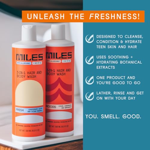 Miles 3-in-1 Body Wash - Fresh Scent - 16 oz