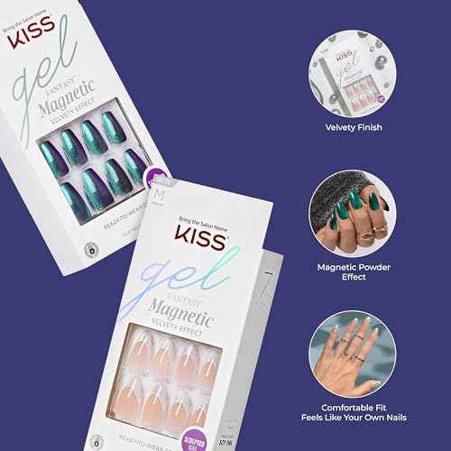 KISS Gel Fantasy, Press On Nails, Nail glue included, 'Chameleon', Blue, Medium Size, Coffin Shape, Includes 28 Nails, 2g glue, 1 Manicure Stick, 1 Mini File