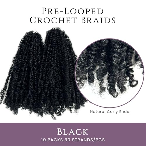 Yanky twists Premium Hand Made Yanky Twist Crochet Hair | 10 inches Black | Curly mini Spring Passion Twist | Short, Pre-Looped Crochet lightweight Braids | 5 Packs - Black