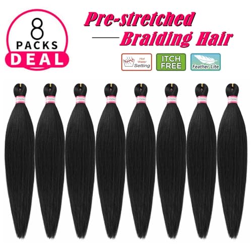 Dorsanee Pre-Stretched Braiding Hair 20" - 8 Pack Natural Black