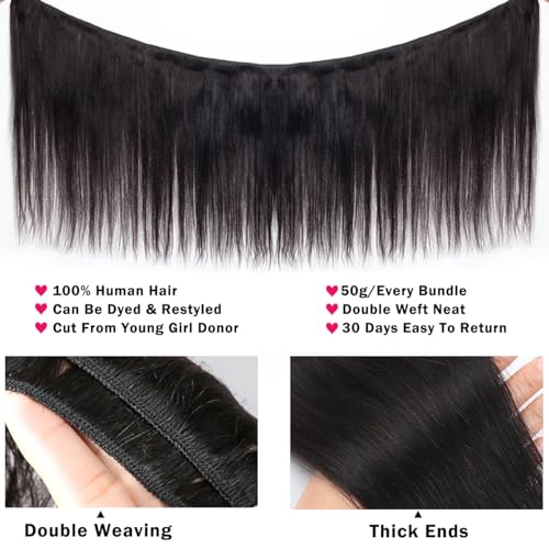 Straight 3 Bundles Human Hair 16 18 20 Inch 100% Unpro cessed Brazilian Virgin Human Hair Bundles Double Weft Weave Bundles Straight Hair 70g/Bundle Hair Natural Color