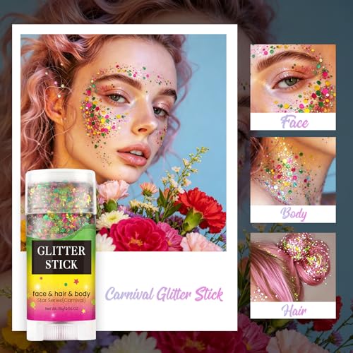 Glitter Hair Gel Stick - Red Gold Green Festival Makeup