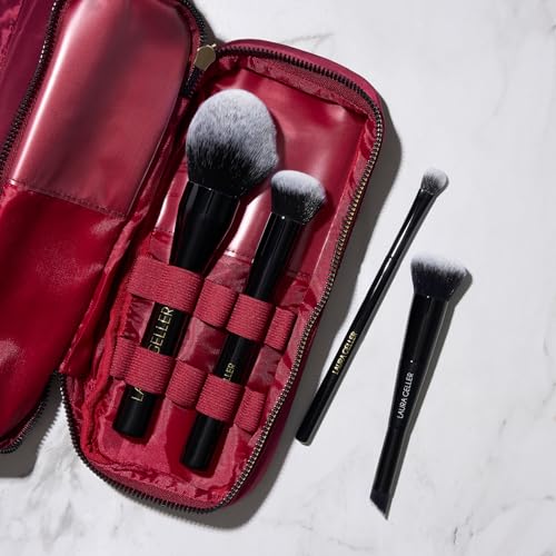 Quilted Makeup Bag with Brush Case - Burgundy Travel Organizer