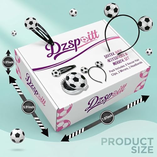 Soccer Hair Accessories Kit for Girls with Gift Box - 10 Pieces Including Headbands, Clips & Mirror