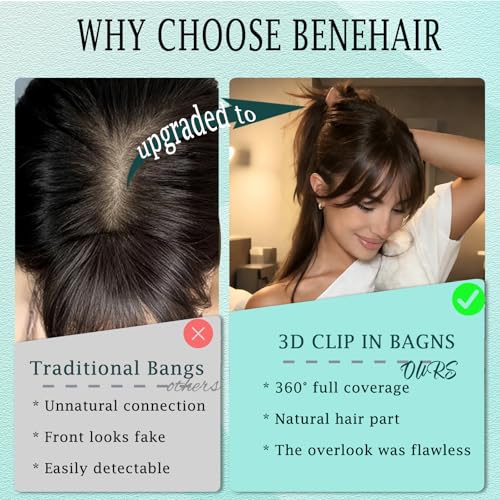 Benehair Clip-In 3D Air Bangs - Natural Dark Brown Human Hair
