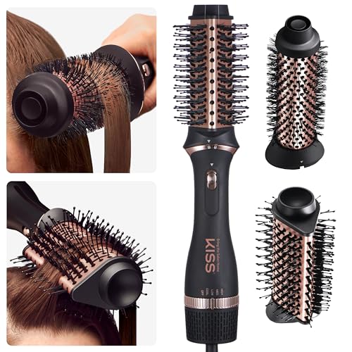 KISS Volume & Style Boosting 2-in-1 Air Brush, Interchangeable Ceramic Waterdrop & 1.5¡± Round Brush Head, Maximum Root Boosting Hair Dryer, 4 Heat Settings, Tangle-Free Bristles, 360¡Æ Swivel Cord