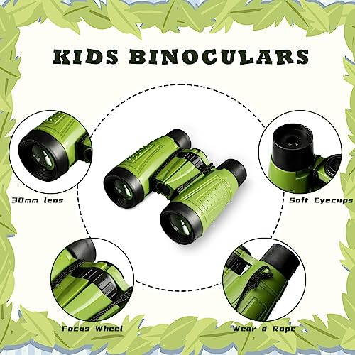 Libima 24 Pcs Binoculars for Kids Educational Compact Kids Binoculars with Neck String Toddler Binoculars for Boys Girls Learning Bird Watching Camping Hiking Travel Safaris Birthday Gifts (Green)