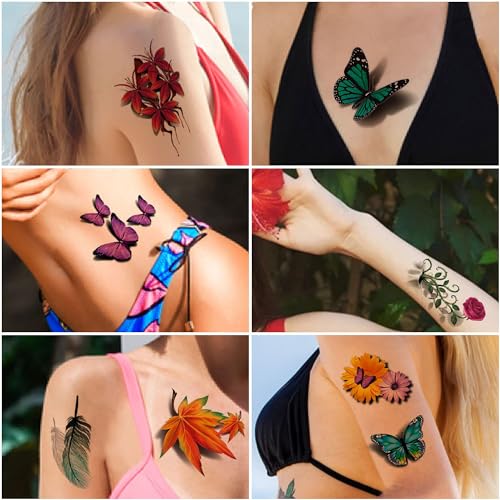 Cerlaza 78 Temporary Tattoos for Women - Butterfly & Flower Designs