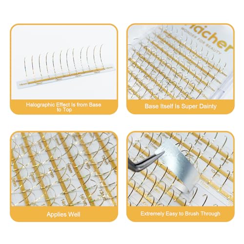 Holographic Lash Tinsel, Colored Lash Extensions CC Curl 9-18mm Mixed Lash Trays (Gold, Spike)