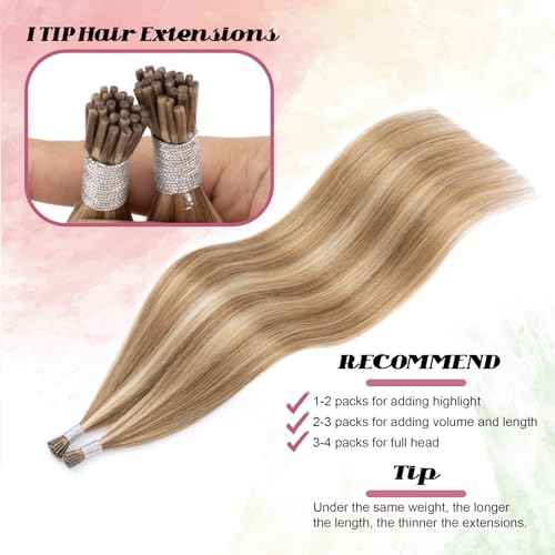 I Tip Hair Extensions Human Hair, 50g 50s 20 Inch Ash Brown Mix Bleach Blonde Remy Itip Human Hair Extensions Invisible Itips Straight I Tips Fusion Extensions Real Human Hair #8/613