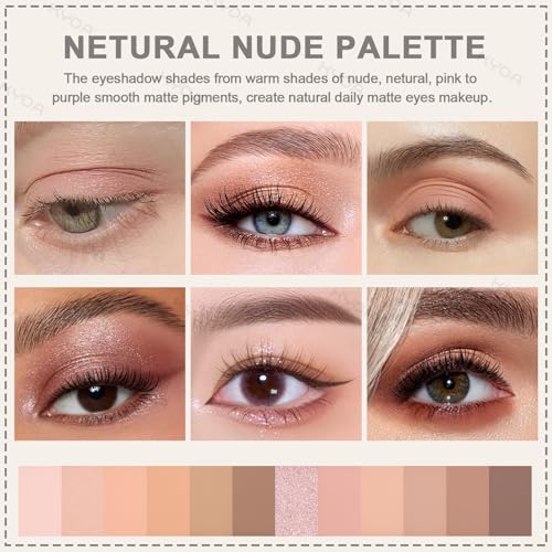 KYDA Nude 12-Color Eyeshadow Palette with Brush – Natural Matte & Shimmer