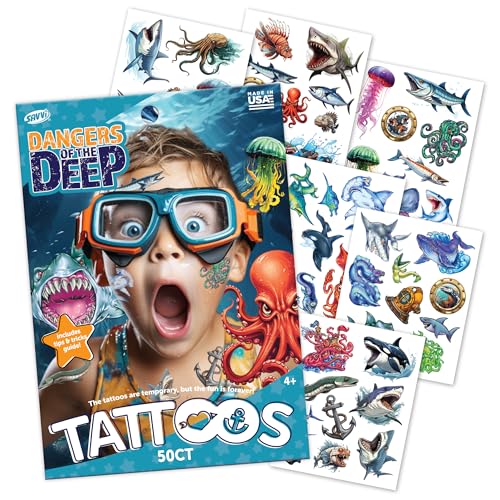 Sea Creature Temporary Tattoos for Kids - 50 Pack
