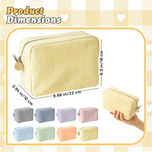 8 Pack Seersucker Cosmetic Bag with Striped Pinstripe Design