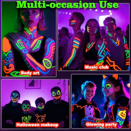 Hapickid 7-Color Glow in The Dark Face & Body Paint Sticks for Black Light Parties