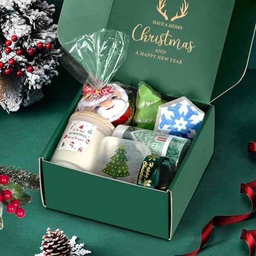 Christmas Spa Gifts for Women - Christmas Gift Ideas, Christmas Candles Gift, Christmas Gift Baskets for Women, Mom, Sister, Wife, Friend with Candle, Bath Bombs, Bath Salt, Soaps, Christmas Packaging