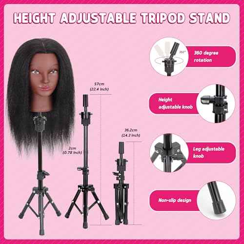 Mannequin Head with Human Hair 16" Cosmetology Manikin Doll Head 100% Real Human Hair for Styling Hairdresser Practice Braiding with Tripod Set