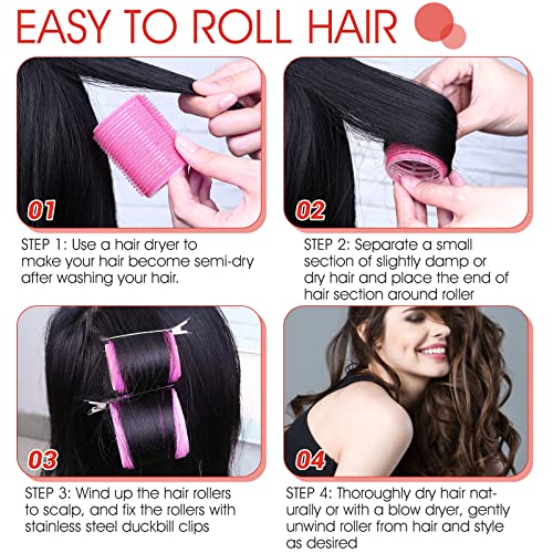Hair Rollers 12Pc Set with Clips - 33mm Self-Grip Curlers