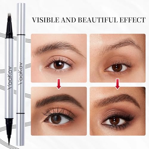 VaaKav Waterproof Eyebrow Pencil 2-in-1, Dark Brown